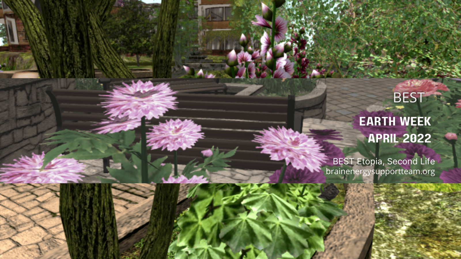 A collage of spring flowers developed in the Second Life virtual platform