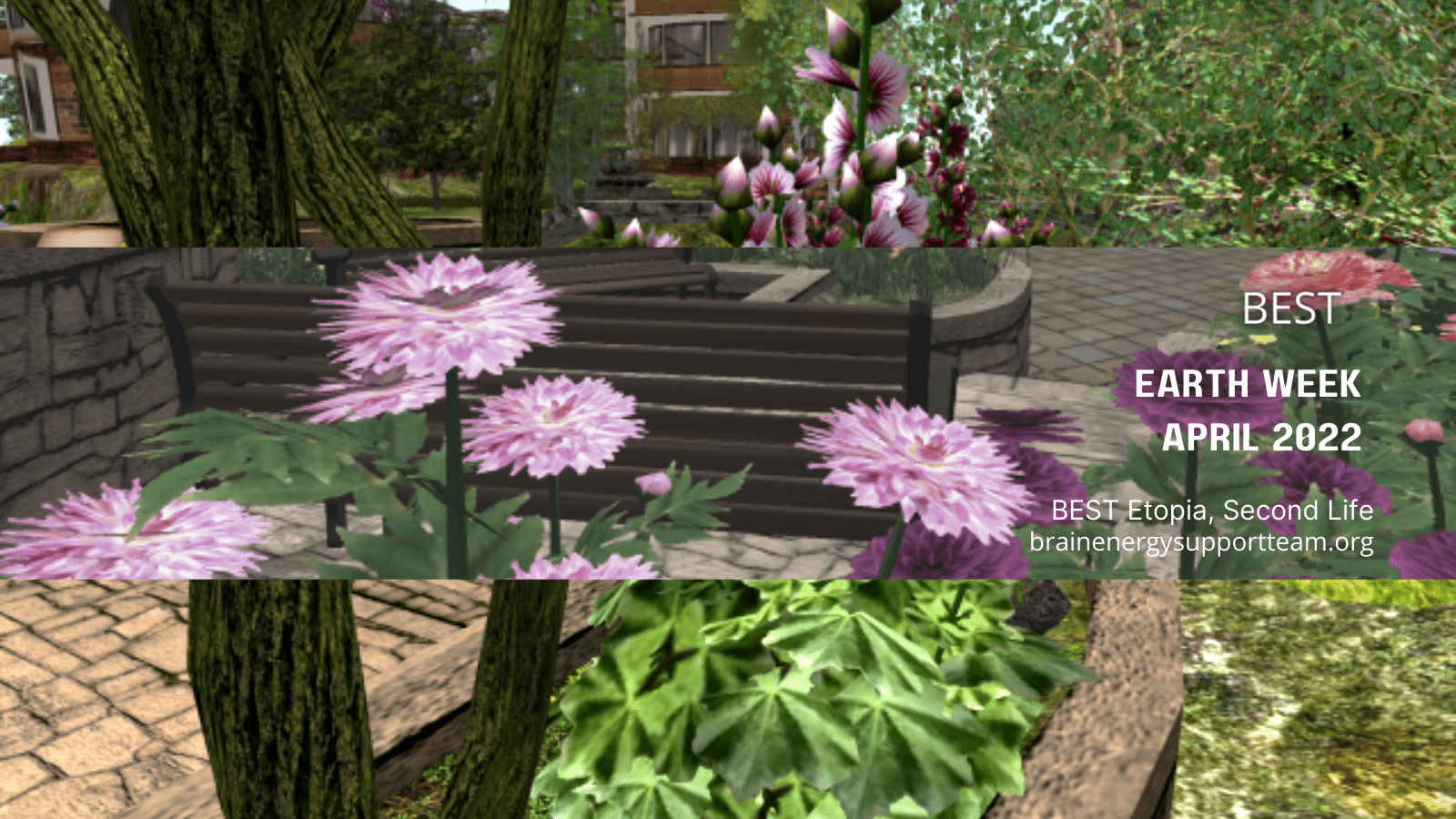 A collage of spring flowers developed in the Second Life virtual platform 