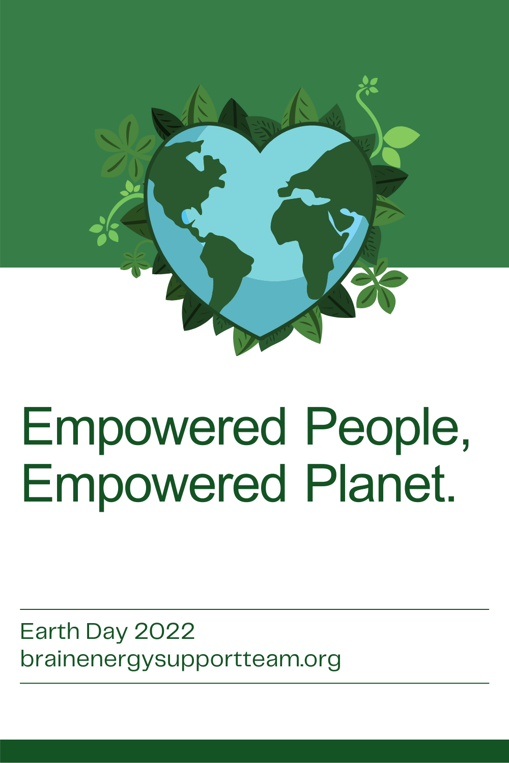 Simple drawing of a heart shaped Earth with lush plants emerging. Text reads empowered people, empowered planet